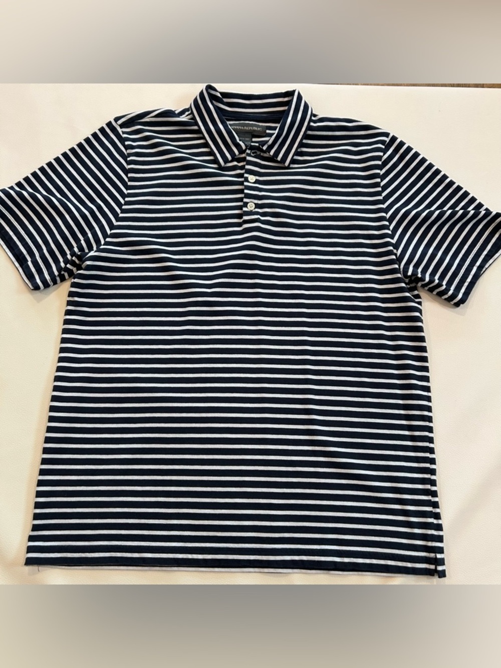 Banana Republic Navy and White Striped Polo Men 100% Pima Cotton